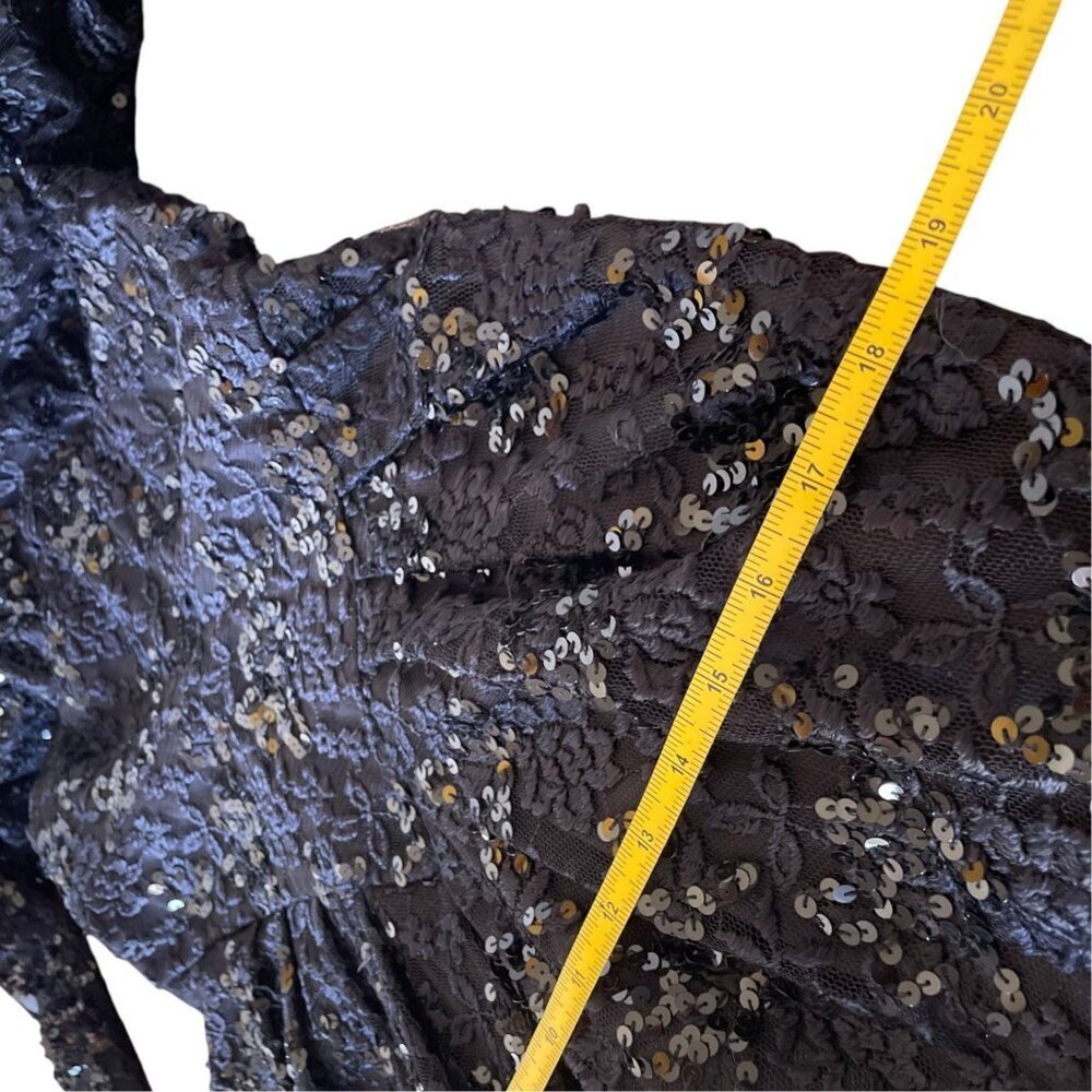 Marie St. Claire Vintage Black Sequin Floral Lace Formal Dress Size 8 Gothic - Picture 6 of 13